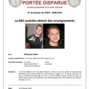Personne Portée Disparue:<br />
Victime présumée d’un acte criminel<br />
No de dossier de l’EIEH : 2008-2344<br />
La GRC souhaite obtenir des renseignements<br />
Nom : McElwee, Kellen<br />
Vu pour la dernière fois : Le 19 mars 2008 à 20 h 30 à Langley, en C.-B.<br />
Description physique : 5 pi 10 po 220 lb<br />
cheveux blond foncé yeux bleus<br />
homme de race blanche<br />
Sommaire : Le 19 mars 2008 vers 20 h 30, Kellen McElwee a été vu en train de quitter le restaurant Keg <br />
Steakhouse & Bar situé au 9020 de la 202e Avenue à Langley, en C.-B. Depuis, personne n’a <br />
revu le résident de Burnaby âgé de 25 ans. Le 25 mars 2008, la voiture Honda Civic grise de <br />
2006 à quatre portes de M. McElwee a été retrouvée garée dans l’îlot 5100 de la rue Halifax à<br />
Burnaby, en C.-B.<br />
Date : Le 23 février 2023<br />
Personne-ressource : Appeler la ligne d’information de l’EIEH au 1-877-551-IHIT (4448) ou envoyer un <br />
courriel à l’adresse ihitinfo@rcmp-grc.gc.ca