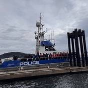 RCMP vessel Lindsay with cadets on the deck.